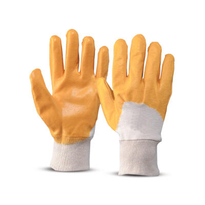 Yellow nitrile gloves with elasticated wristband